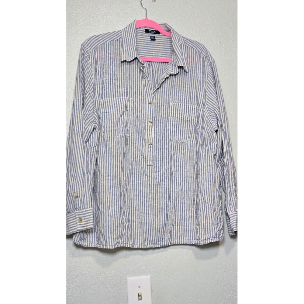 Chaps Denim Womens 3XL Blue White Striped Long Sleeve Button Up Shirt Top